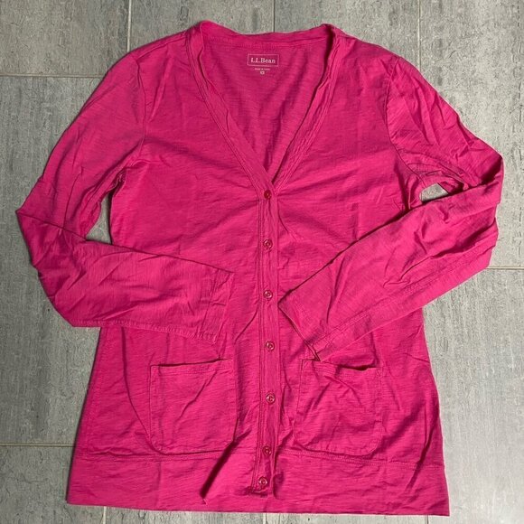 LL Bean V-Neck Cotton Lightweight Relaxed Fit Cardigan Sweater Pink Size XS - Picture 1 of 10